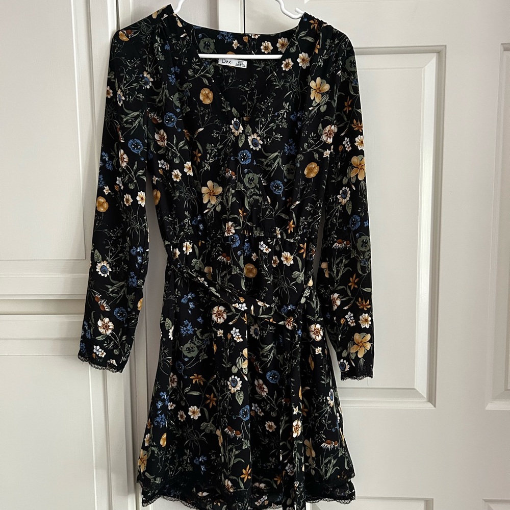 Dex Black Dress with Floral Design